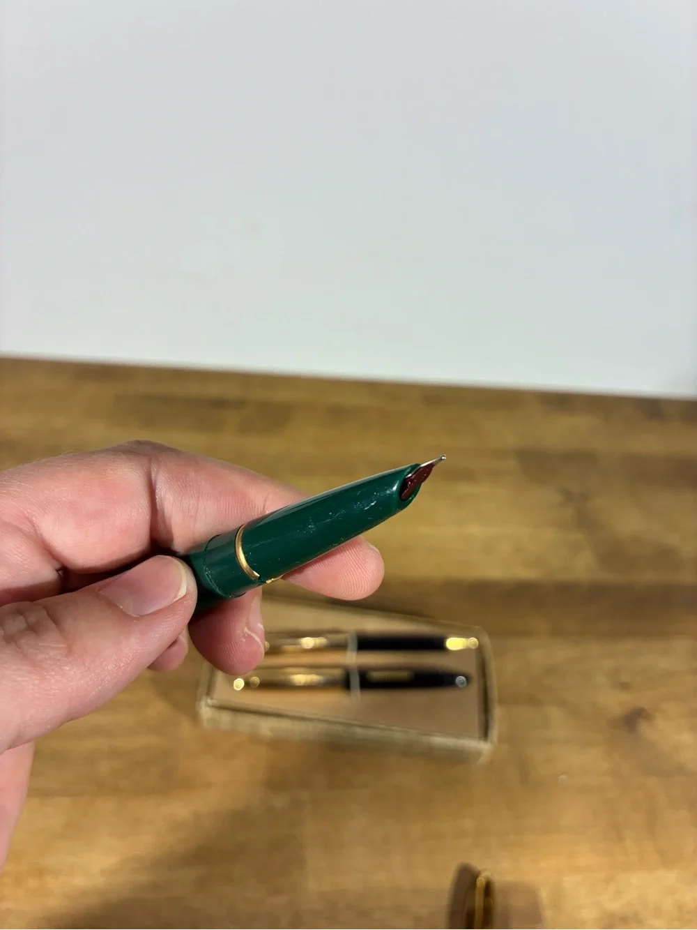Vintage Scripto Fountain Pen Mechanical Pencil Set Black Green Original Box